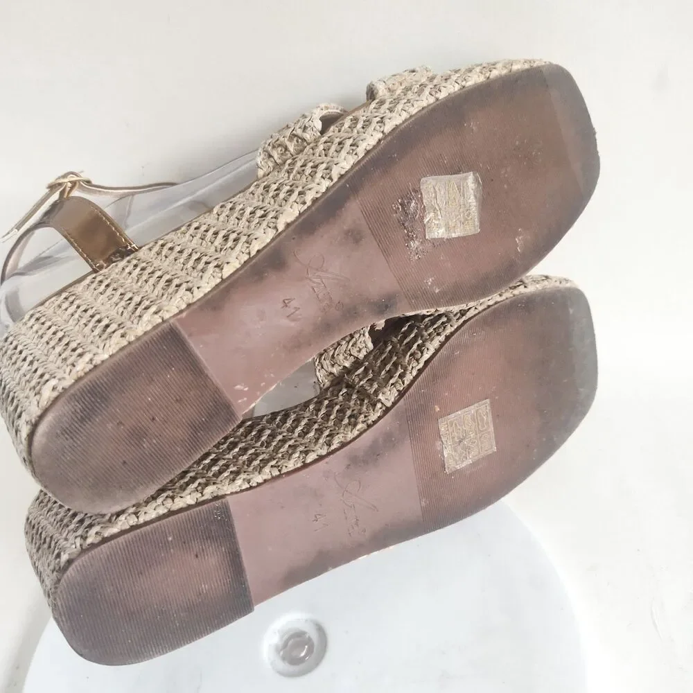 Azura European‎ Espadrille Platform Wedges Gold Rhinestones Sandals 9.5 - 10 /41